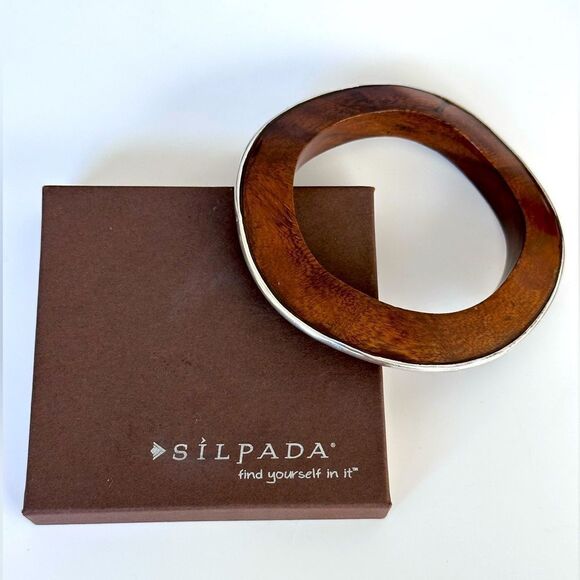 Silpada B1662 Wavy Rosewood & Sterling Silver Bangle Bracelet Retired - Picture 3 of 5